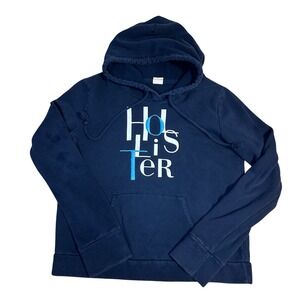 Hollister Navy Blue Hoodie Pullover Logo Graphic Pocket Size L